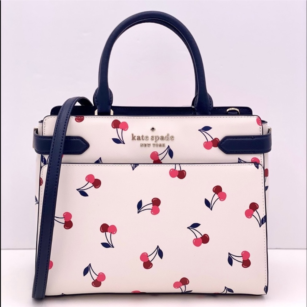 Kate Spade White and Navy Cherry Print Handbag - Picture 11 of 14